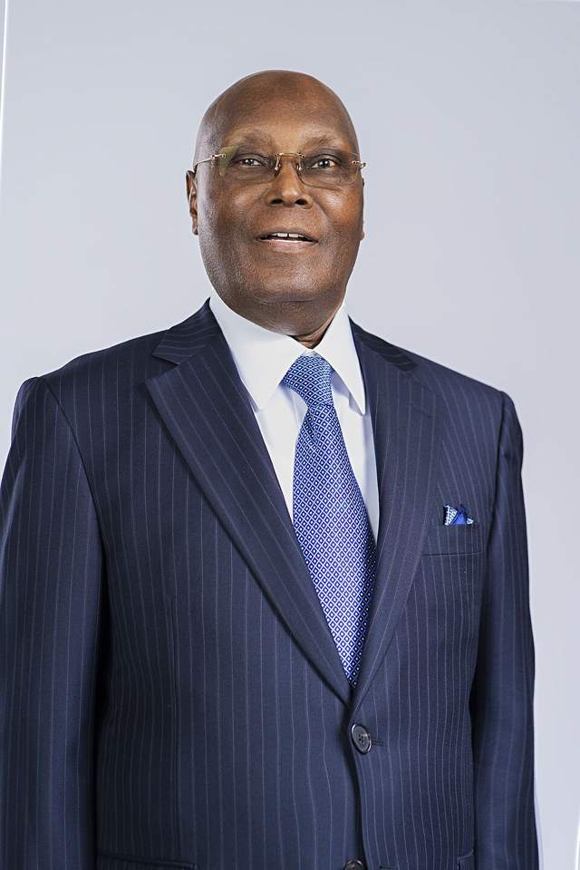 Portrait of Atiku Abubakar in a pinstripe suit